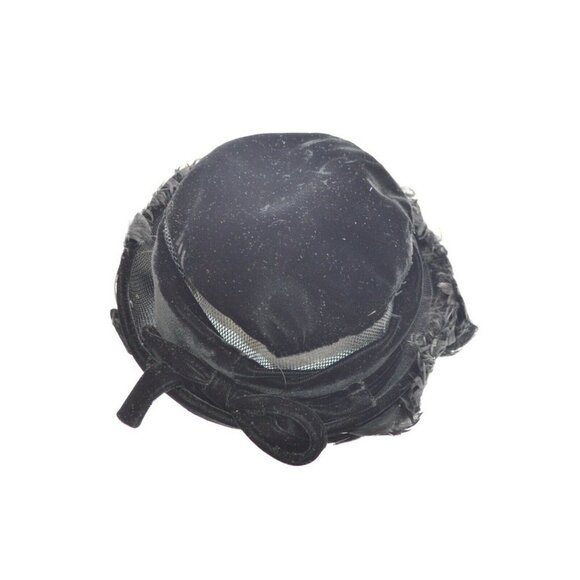 1950s Black Velvet Ostrich Feather Breton Hat Sear - Picture 4 of 6